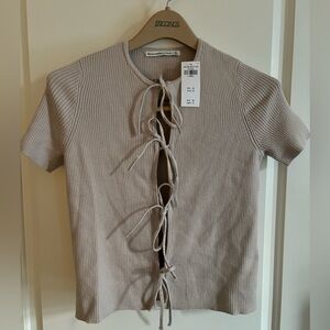 Abercrombie & Fitch Beige Ribbed Tie-Front Tee